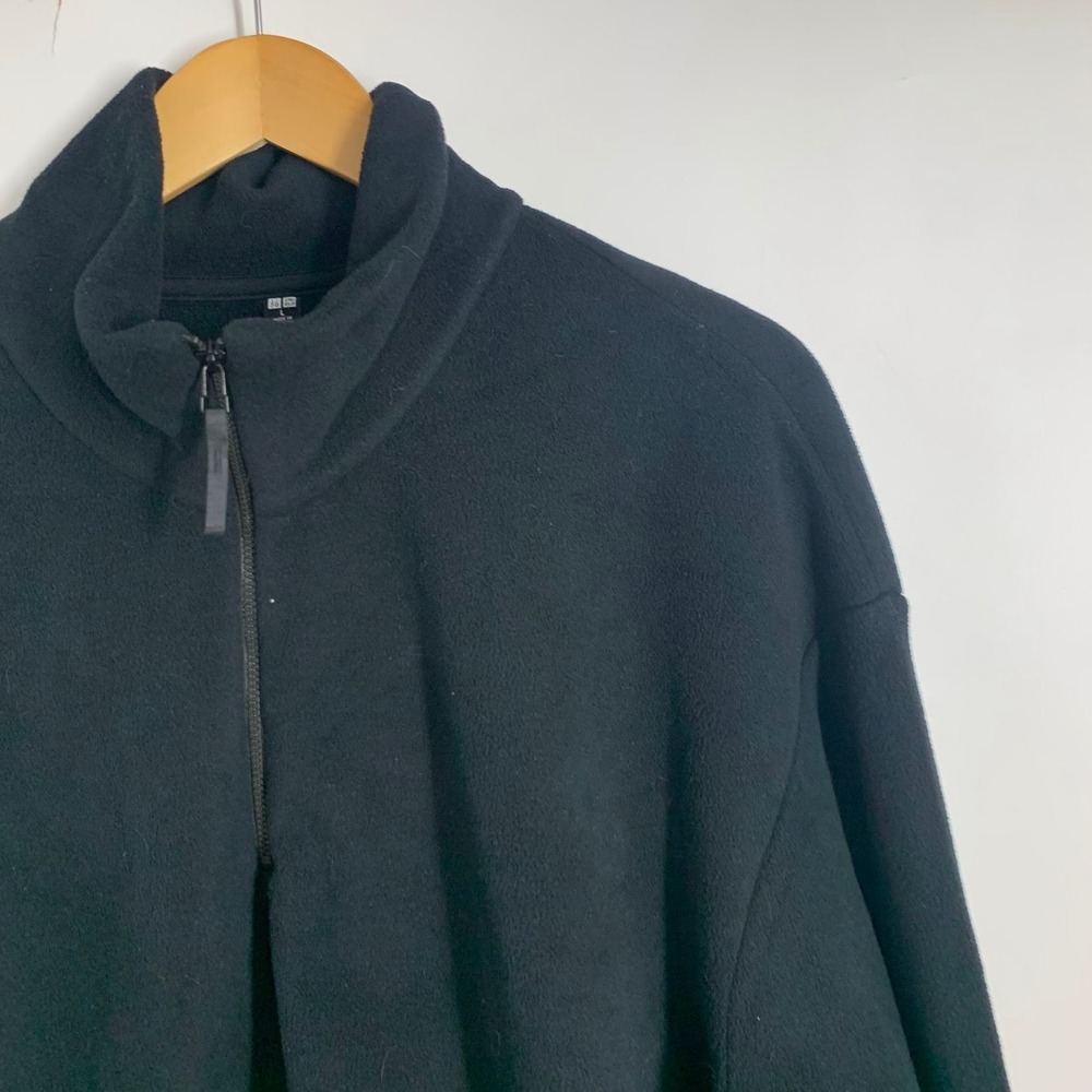 Uniqlo Mens Large Black Fleece Quarter Zip Pullover Sweater 241-449751 Recycled - Picture 3 of 10